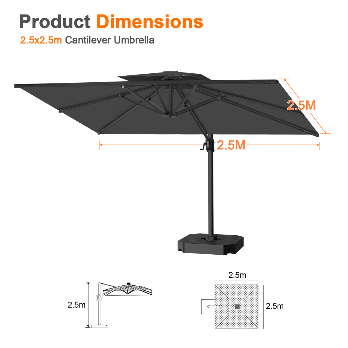 Patioslife Aegis Pro Cantilever Umbrella with Cross Base — Heavy-Duty Frame & Powder-Coated Aluminium Pole for Garden & Patio