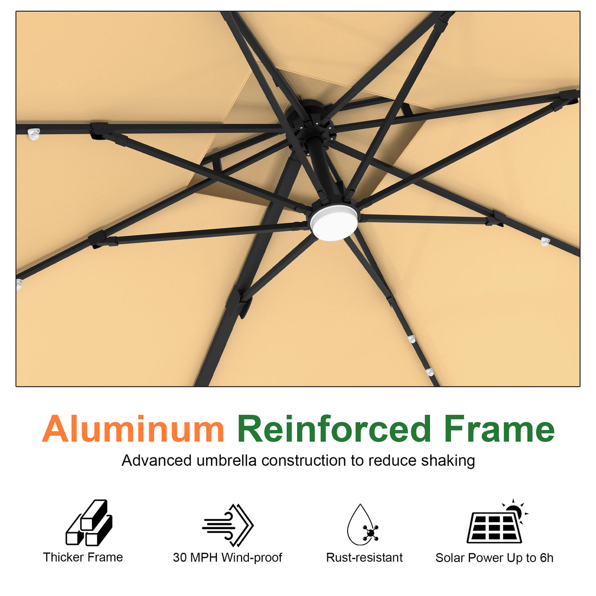 Patioslife Aegis Pro Cantilever Umbrella with LED Lights, Reinforced & Powder-Coated Aluminium Ribs and Pole — Perfect for Garden & Patio