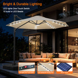 Patioslife Aegis Pro All-in-One Shade Round Cantilever Patio Umbrella with solar LED lights | Premium Cover | Large Base