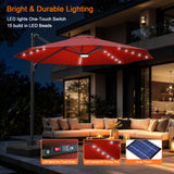 Patioslife Aegis Pro All-in-One Shade Round Cantilever Patio Umbrella with solar LED lights | Premium Cover | Large Base