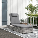 Patioslife Rattan Sun Lounger with 5-Level Adjustable Backrest & Side Tray