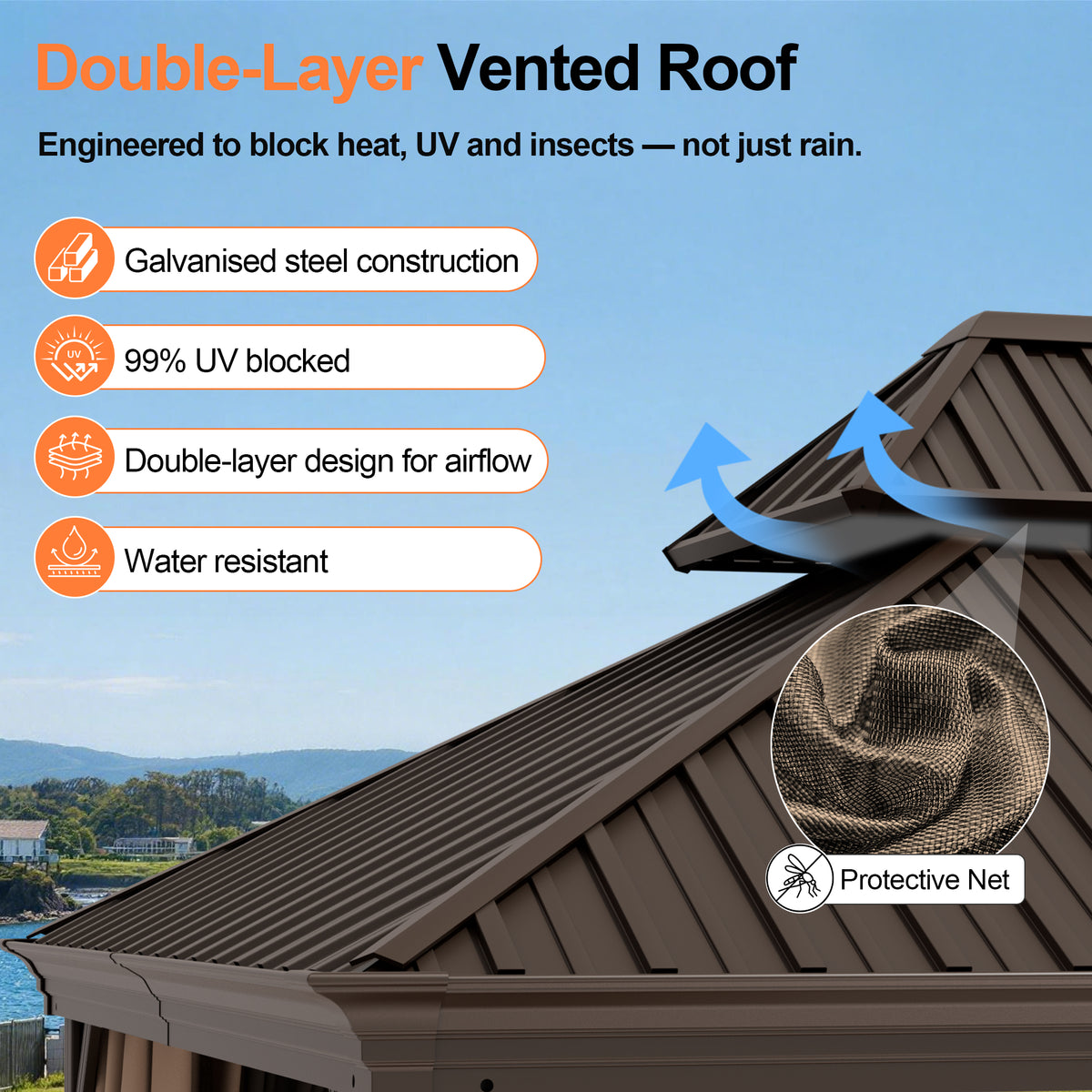 Patioslife 3.0 x 3.65m Luxury Haven Coastal Hardtop Gazebo | Designed for Australian Outdoor Conditions with 120×120mm Aluminium Posts, Drainage Gutters, Double Vented Roof & Curtains