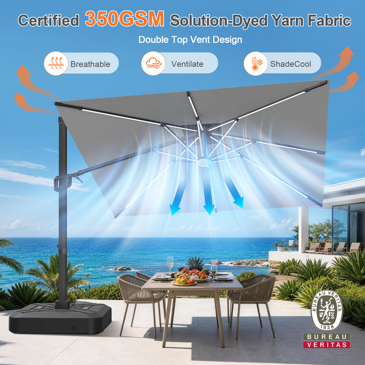 Patioslife Aegis Signature Rotating Cantilever Patio Umbrella with Adjustable Tilt | Large Outdoor Shade Umbrella for Garden, Deck & Poolside,  Includes Free Premium Cover