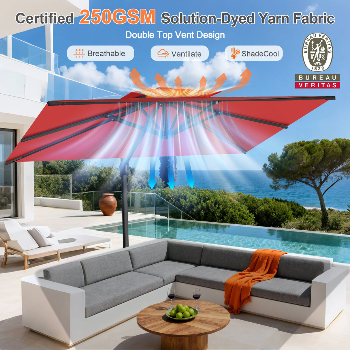 Patioslife Aegis Pro Cantilever Umbrella with Cross Base — Heavy-Duty Frame & Powder-Coated Aluminium Pole for Garden & Patio