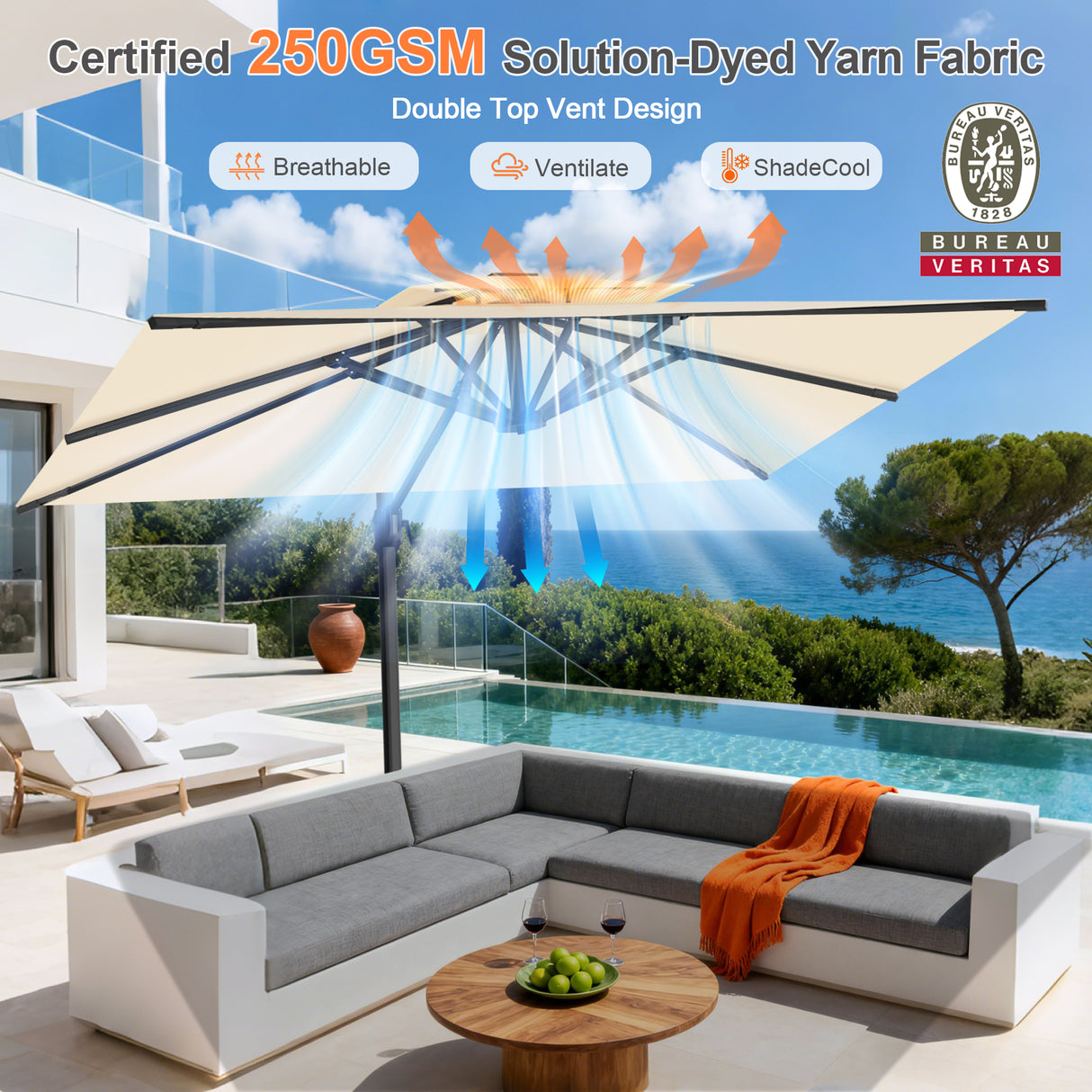 Patioslife Aegis Pro Cantilever Umbrella with Cross Base — Heavy-Duty Frame & Powder-Coated Aluminium Pole for Garden & Patio