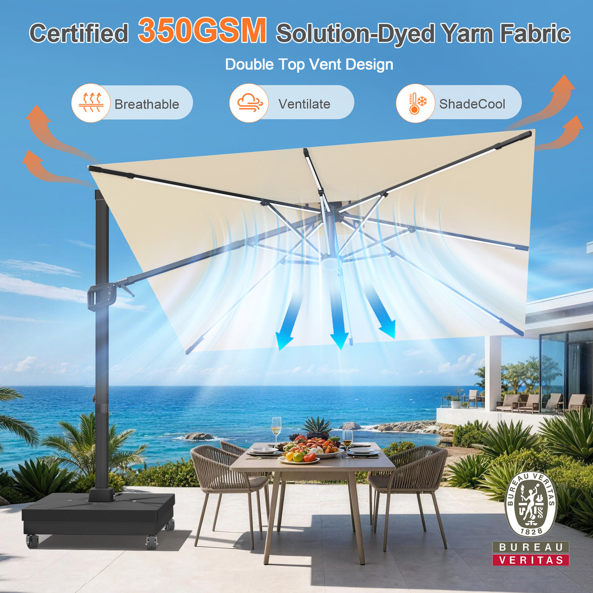 Patioslife Aegis Signature Rotating Cantilever Patio Umbrella with Adjustable Tilt | Large Outdoor Shade Umbrella for Garden, Deck & Poolside,  Includes Free Premium Cover