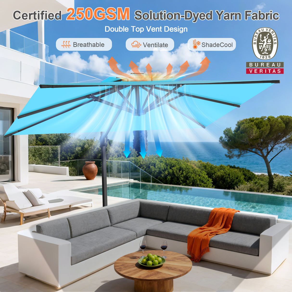Patioslife Aegis Pro Cantilever Umbrella with Cross Base — Heavy-Duty Frame & Powder-Coated Aluminium Pole for Garden & Patio