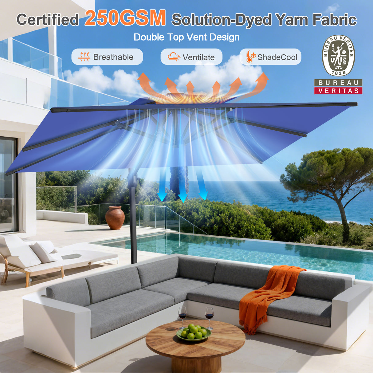 Patioslife Aegis Pro Cantilever Umbrella with Cross Base — Heavy-Duty Frame & Powder-Coated Aluminium Pole for Garden & Patio