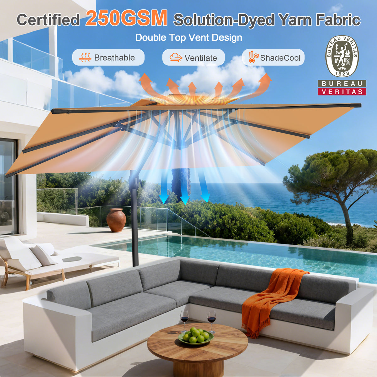 Patioslife Aegis Pro Cantilever Umbrella with Cross Base — Heavy-Duty Frame & Powder-Coated Aluminium Pole for Garden & Patio