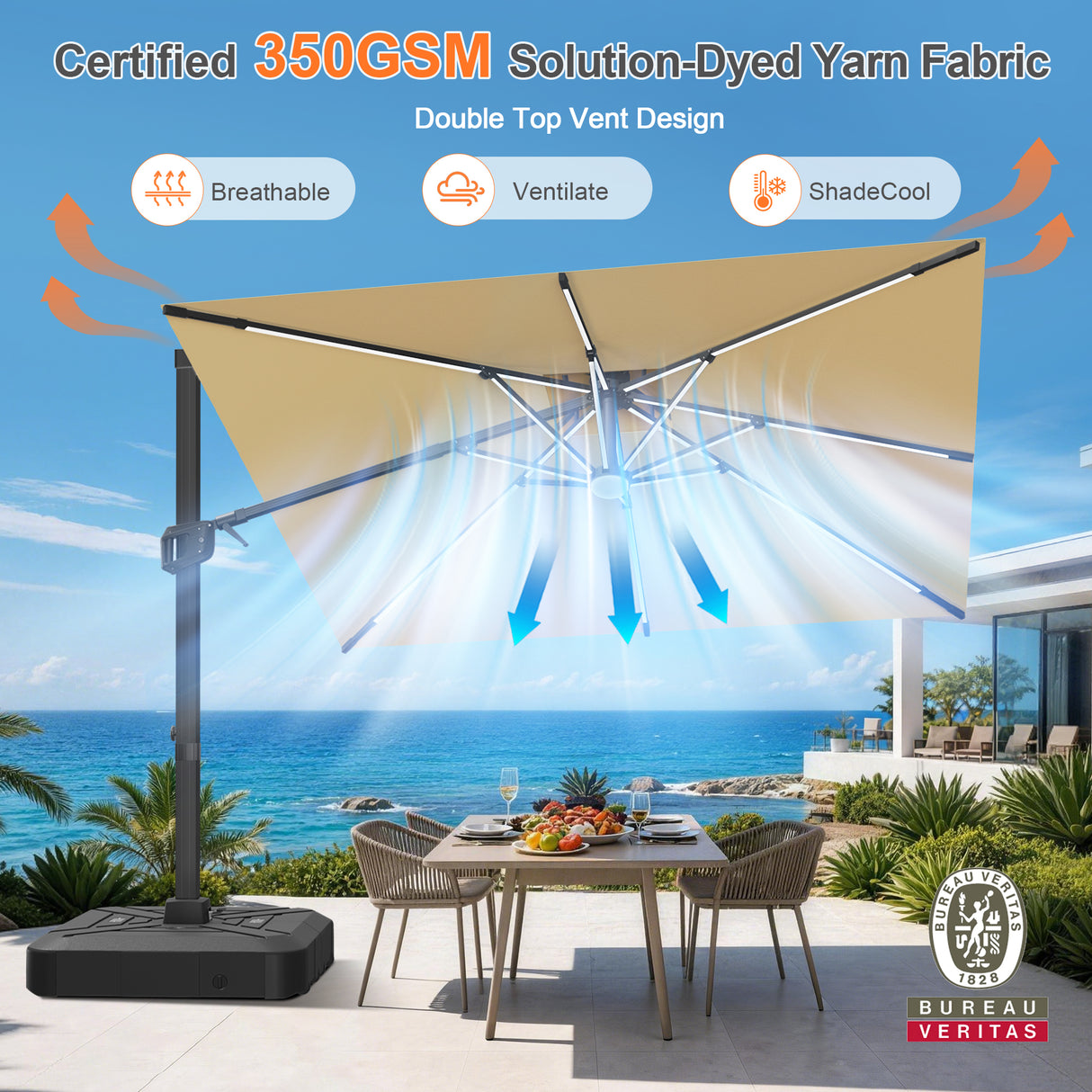 Patioslife Aegis Signature Rotating Cantilever Patio Umbrella with Adjustable Tilt | Large Outdoor Shade Umbrella for Garden, Deck & Poolside,  Includes Free Premium Cover