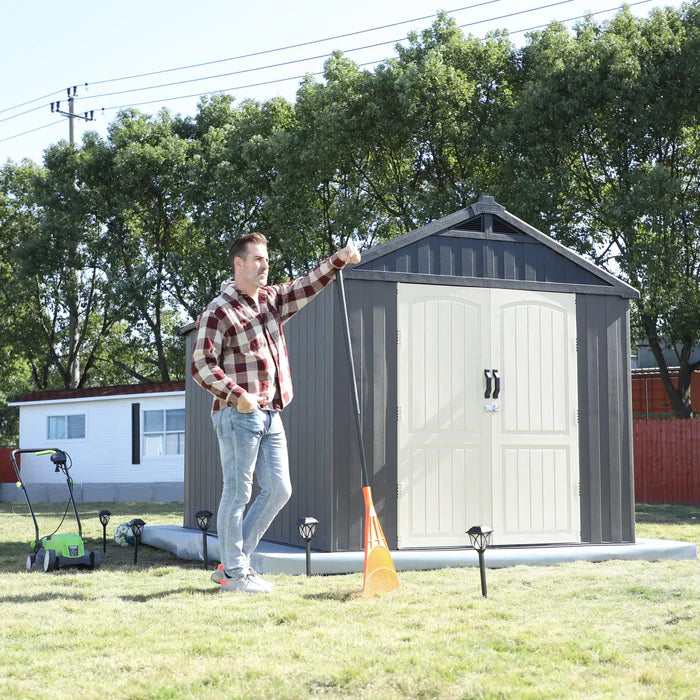 Premium Garden Shed with Floor Patioslife Kick-it ProLock™ Tool-Free Snap-Lock Resin – Weatherproof Outdoor Storage Shed with Floor, UV Resistant, Lockable Backyard Tool Shed for Tools, Bikes & Lawn Mower