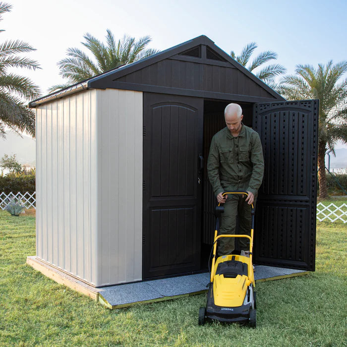 Premium Garden Shed with Floor Patioslife Kick-it ProLock™ Tool-Free Snap-Lock Resin – Weatherproof Outdoor Storage Shed with Floor, UV Resistant, Lockable Backyard Tool Shed for Tools, Bikes & Lawn Mower