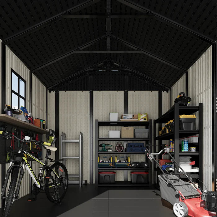 Premium Garden Shed with Floor Patioslife Kick-it ProLock™ Tool-Free Snap-Lock Resin – Weatherproof Outdoor Storage Shed with Floor, UV Resistant, Lockable Backyard Tool Shed for Tools, Bikes & Lawn Mower