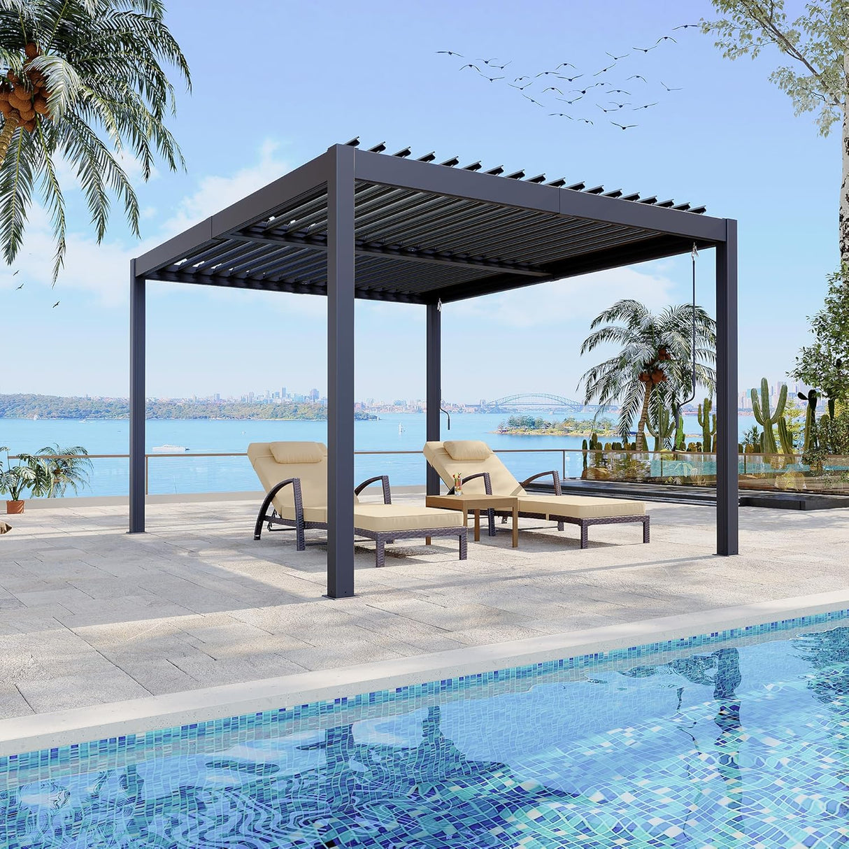 Patioslife Atlantic™ | 3 x 3m Aluminium Louvered Pergola with Adjustable Roof, Modern Outdoor Shade Structure for Garden, Deck & Patio