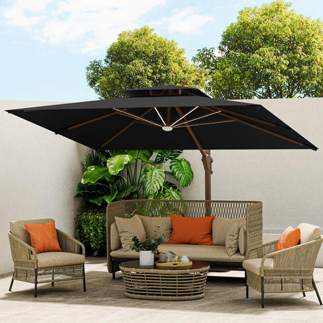 3x4m Cantilever Outdoor Patio Umbrella with Led Lights and Cover  for Backyard Garden Pool Outside Deck 