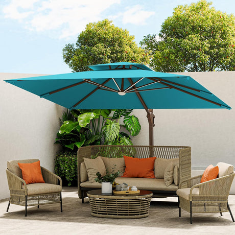 3x4m Cantilever Outdoor Patio Umbrella with Led Lights and Cover  for Backyard Garden Pool Outside Deck 