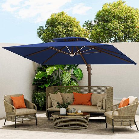 3x4m Cantilever Outdoor Patio Umbrella with Led Lights and Cover  for Backyard Garden Pool Outside Deck 