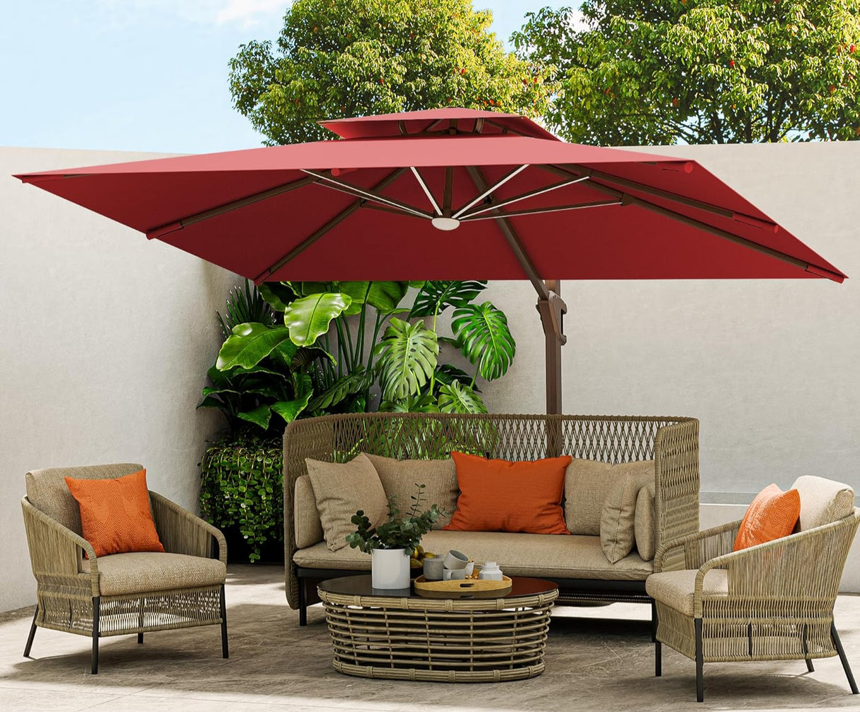 3x4m Cantilever Outdoor Patio Umbrella with Led Lights and Cover  for Backyard Garden Pool Outside Deck 