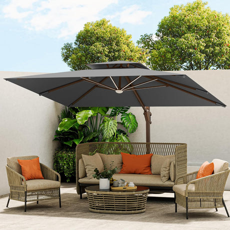 3x4m Cantilever Outdoor Patio Umbrella with Led Lights and Cover  for Backyard Garden Pool Outside Deck 