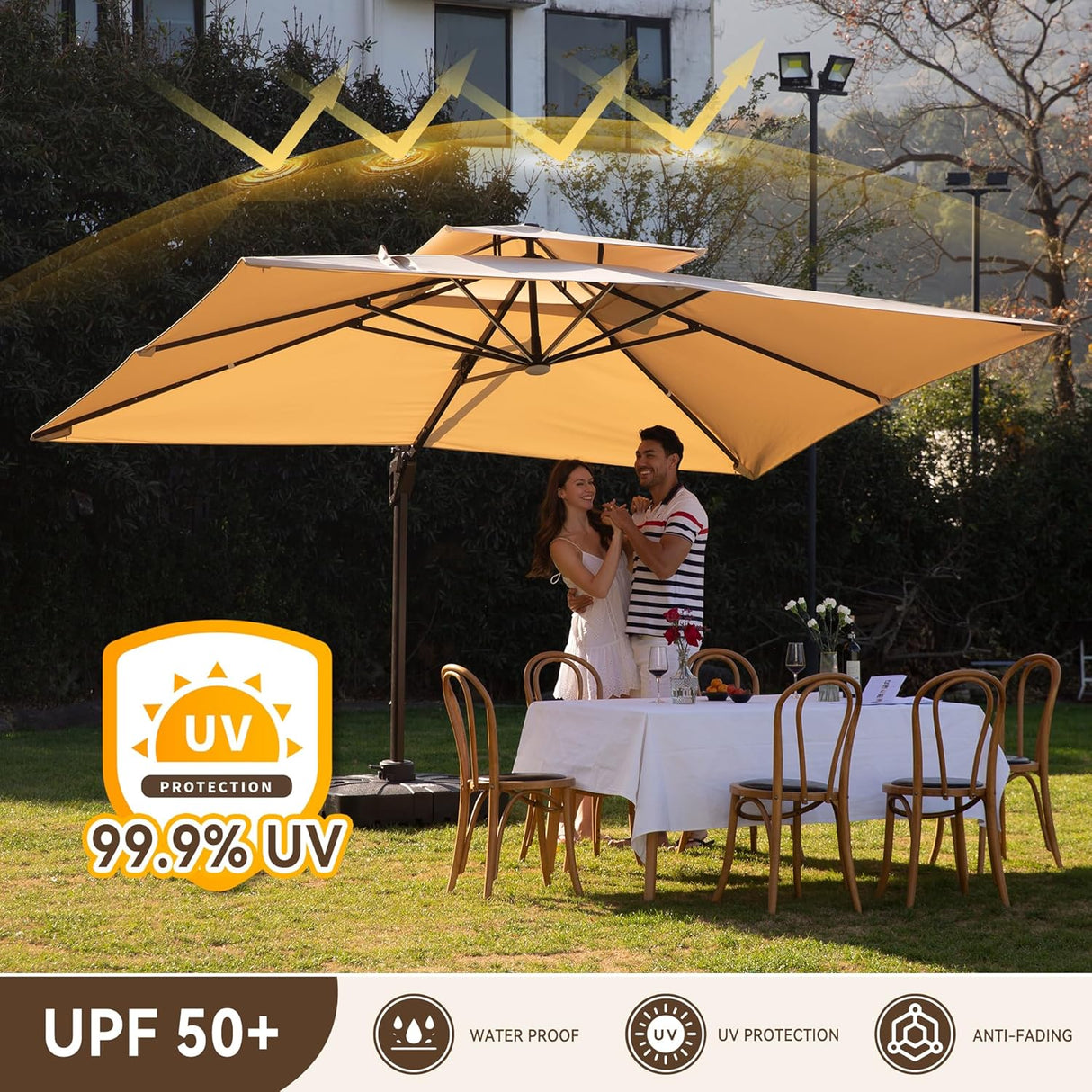 3x4m Cantilever Outdoor Patio Umbrella with Led Lights and Cover  for Backyard Garden Pool Outside Deck uv resistance