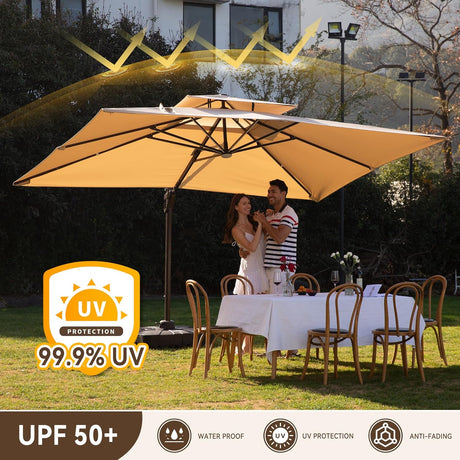 3x4m Cantilever Outdoor Patio Umbrella with Led Lights and Cover  for Backyard Garden Pool Outside Deck uv resistance
