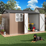 Patioslife Galvanised Steel Gable Roof Metal Garden Shed, Outdoor Storage Shed-All-Weather Backyard Storage Unit for Garden Tools-Patioslife