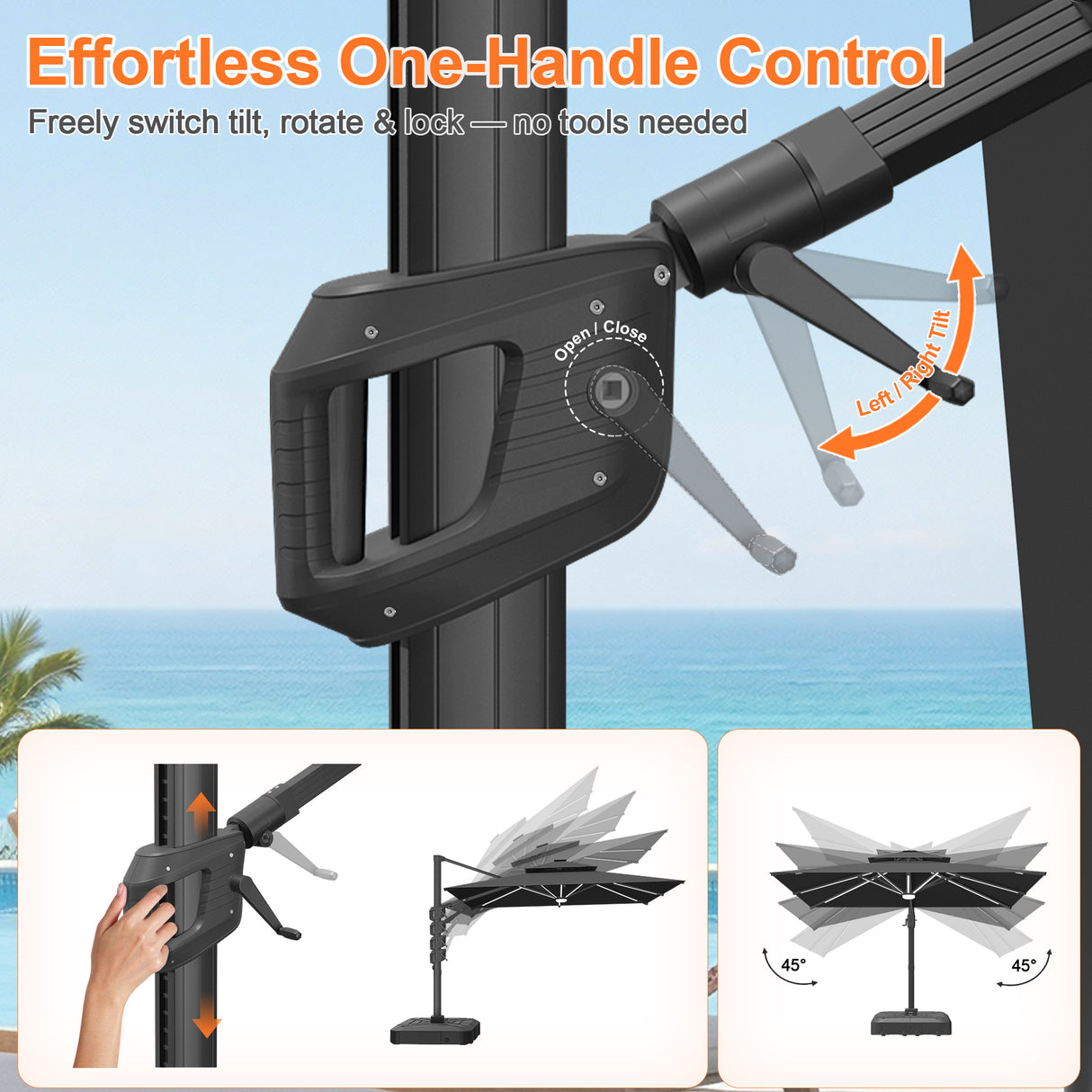 Patioslife Aegis Signature Rotating Cantilever Patio Umbrella with Adjustable Tilt | Large Outdoor Shade Umbrella for Garden, Deck & Poolside,  Includes Free Premium Cover