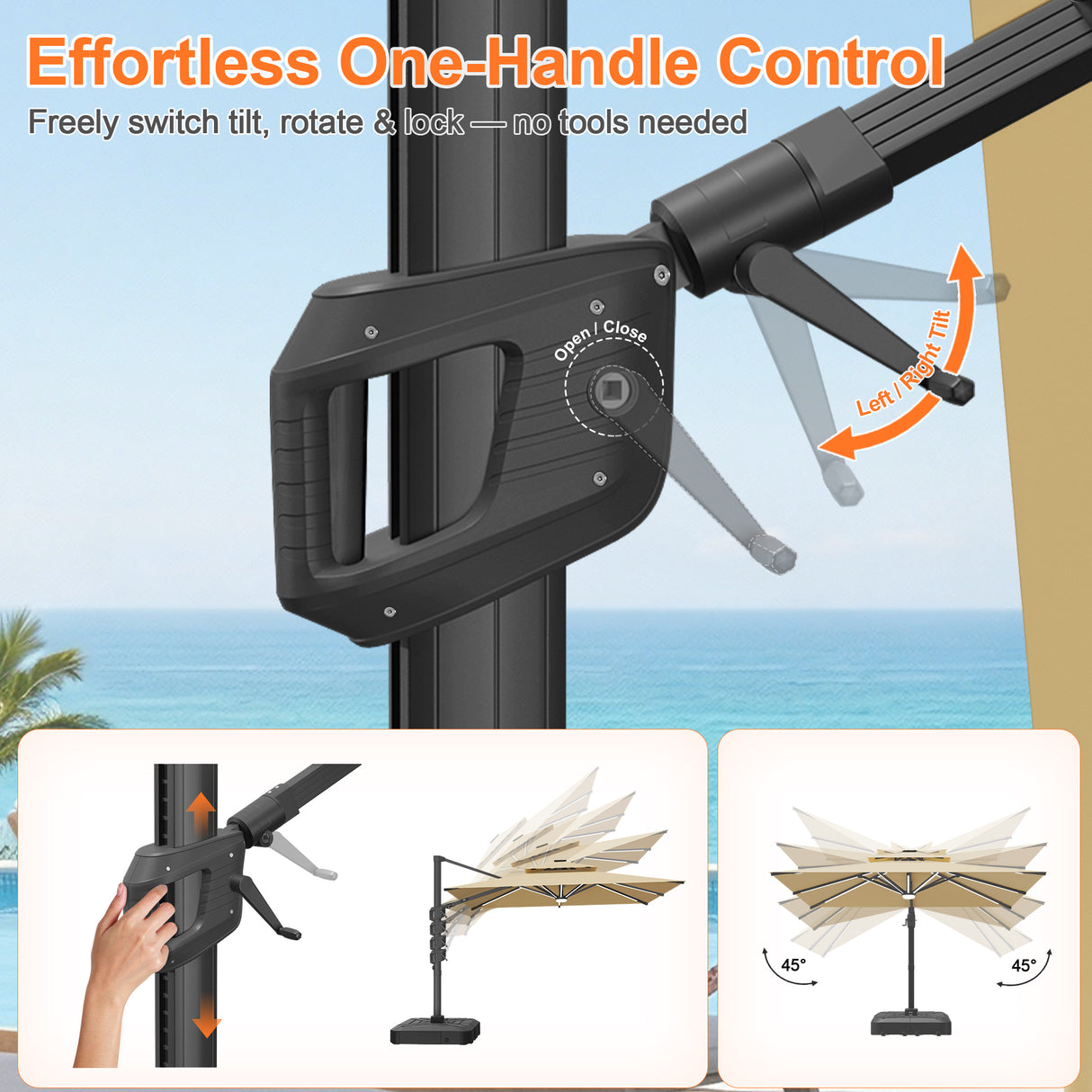 Patioslife Aegis Signature Rotating Cantilever Patio Umbrella with Adjustable Tilt | Large Outdoor Shade Umbrella for Garden, Deck & Poolside,  Includes Free Premium Cover
