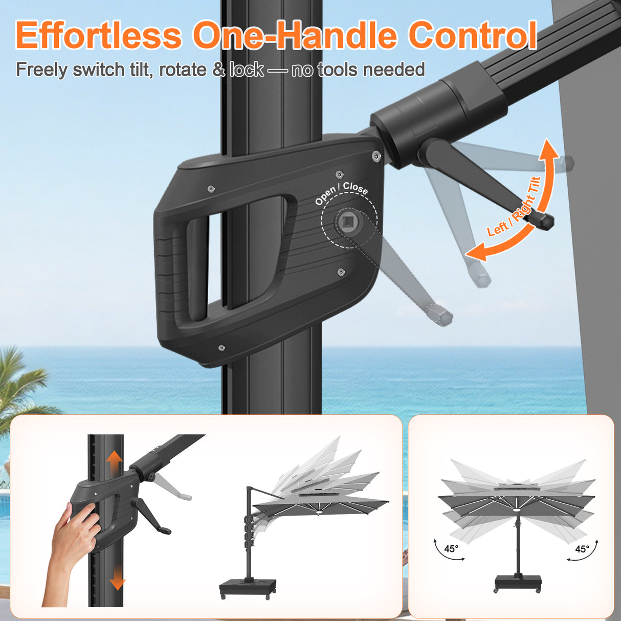 Patioslife Aegis Signature Rotating Cantilever Patio Umbrella with Adjustable Tilt | Large Outdoor Shade Umbrella for Garden, Deck & Poolside,  Includes Free Premium Cover