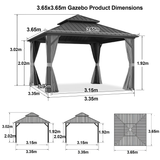 Patioslife™ | Hardtop Gazebo with Wood Grain Aluminum Frame, Double Vented Roof & Curtains, Patio Pergola for Garden or Backyard