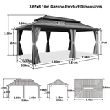 Patioslife™ | Hardtop Gazebo with Wood Grain Aluminum Frame, Double Vented Roof & Curtains, Patio Pergola for Garden or Backyard