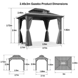 Patioslife™ | Hardtop Gazebo with Wood Grain Aluminum Frame, Double Vented Roof & Curtains, Patio Pergola for Garden or Backyard