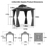 Patioslife™ | Hardtop Gazebo with Wood Grain Aluminum Frame, Double Vented Roof & Curtains, Patio Pergola for Garden or Backyard