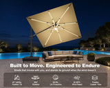 Patioslife Aegis Signature Rotating Cantilever Patio Umbrella with Adjustable Tilt | Large Outdoor Shade Umbrella for Garden, Deck & Poolside,  Includes Free Premium Cover