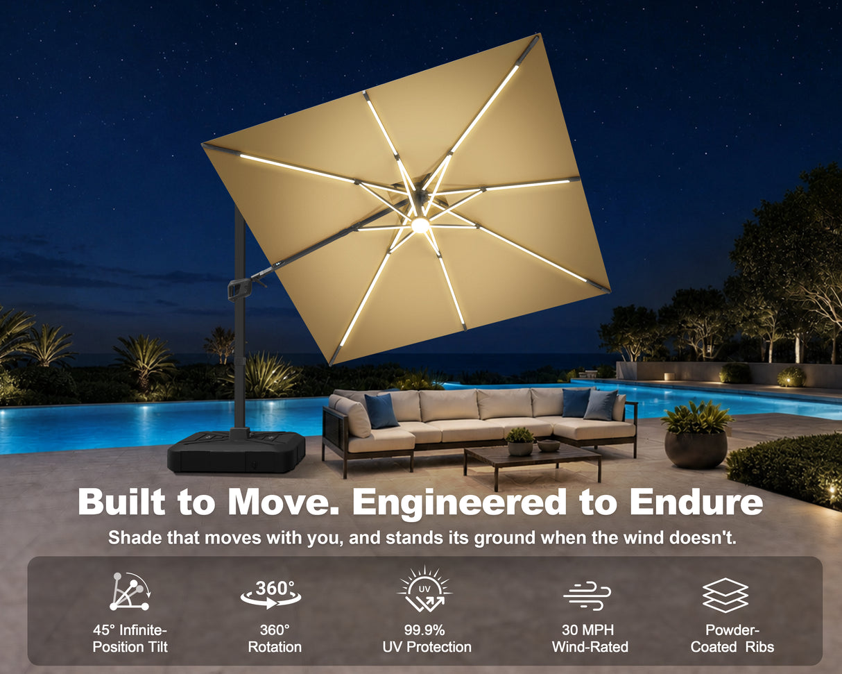 Patioslife Aegis Signature Rotating Cantilever Patio Umbrella with Adjustable Tilt | Large Outdoor Shade Umbrella for Garden, Deck & Poolside,  Includes Free Premium Cover