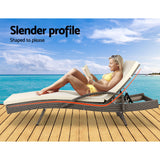 Set of 2 Cushioned Wicker Sun Lounges with Armrests - Brown/Beige