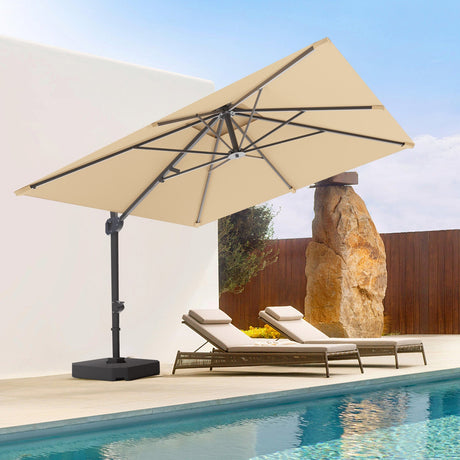 PatiosLife Aegis Pro Cantilever Umbrella with Cross Base, 3×3m square sun shade set beside pool, heavy-duty powder-coated aluminium frame for backyard patio garden

