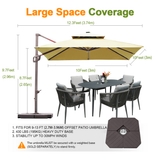 PatiosLife Aegis Pro Cantilever Umbrella 3×3m dimension drawing, size parameter of heavy-duty outdoor garden patio sun shade
