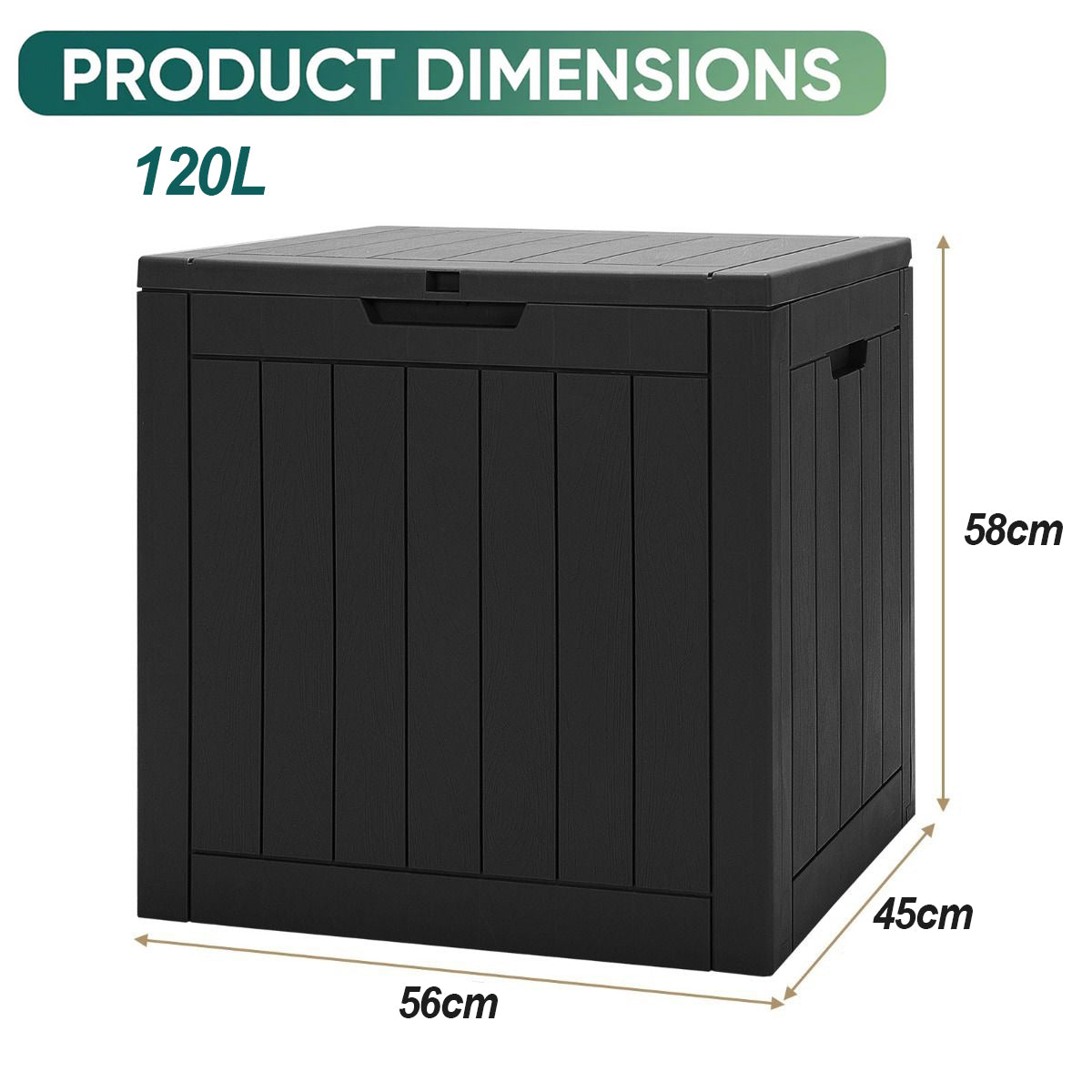 Patioslife 120L Resin Outdoor Deck Box Black Wood Grain Balcony Small Garden Supplies Storage
