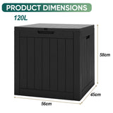 Patioslife 120L Resin Outdoor Deck Box Black Wood Grain Balcony Small Garden Supplies Storage
