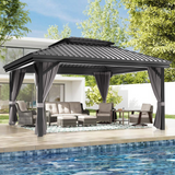 Patioslife 3×3.65m grey Wood Grain Gazebo Tropical Palm Pool Backyard Leisure
