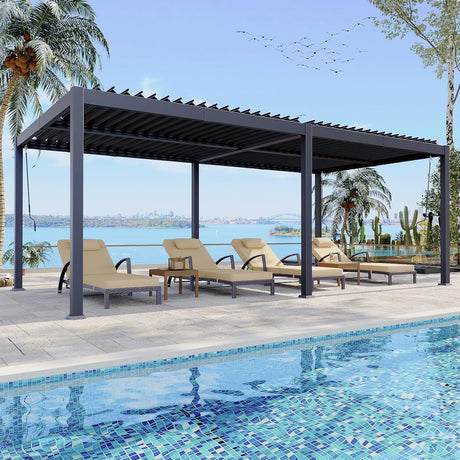 Patioslife 3×6m Black Aluminum Louvered Pergola Lakeside Pool Deck Outdoor Lounge Canopy
