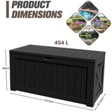 Patioslife 454L Resin Deck Box Black Wood Grain Backyard Garden Hose Equipment Storage
