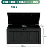 Patioslife 605L Resin Deck Box Black Wood Grain Paved Patio Outdoor Cushion Storage
