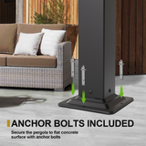 Patioslife  Black Pergola Pre-drilled Base with Anchor Bolts Installation Detail
