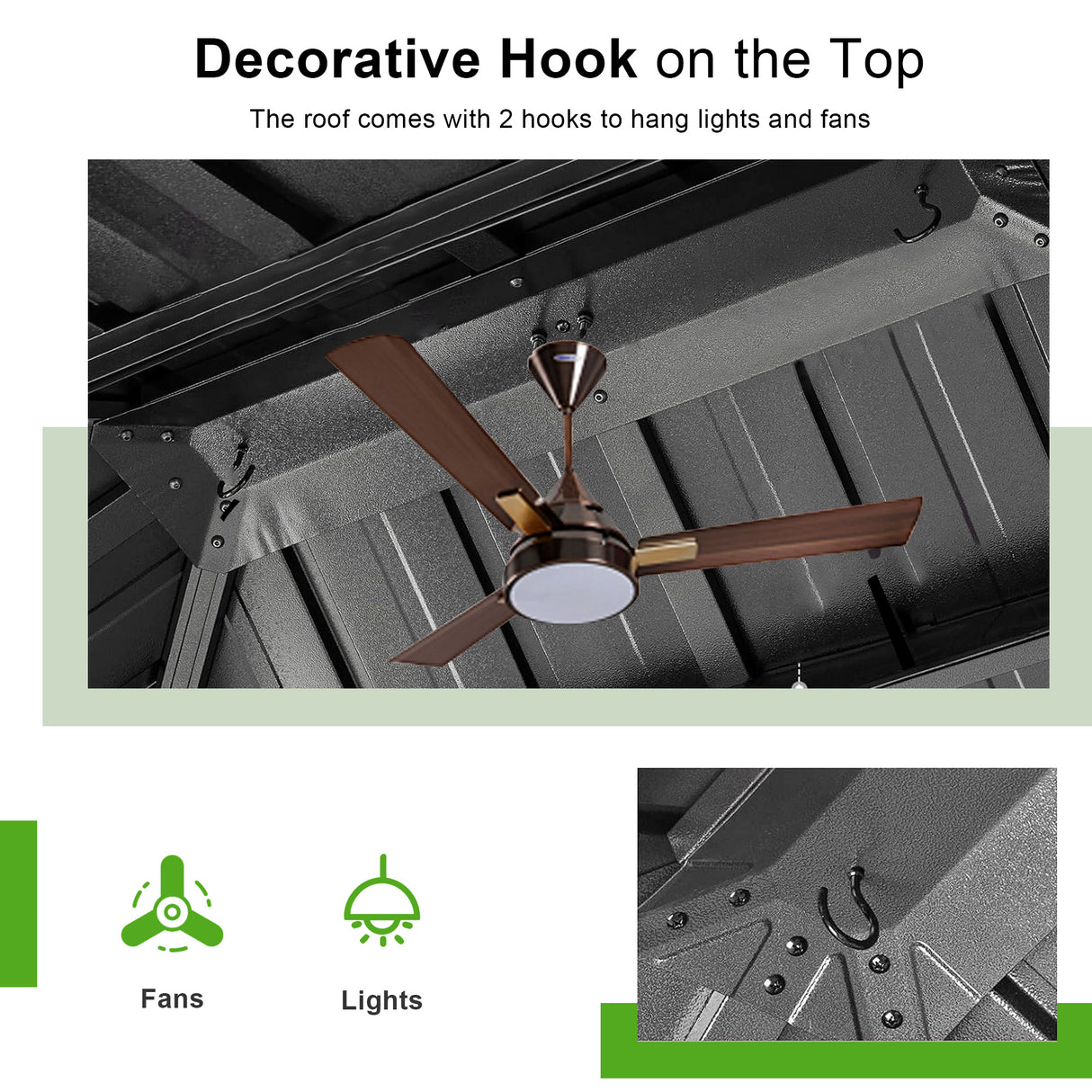 Patioslife  Brown Double Roof Gazebo with Ceiling Hooks for Fan & Light Backyard Leisure Deck

