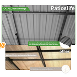 Patioslife Black All Iron Gazebo Inner Roof Structure Compare with Polycarbonate Awning
