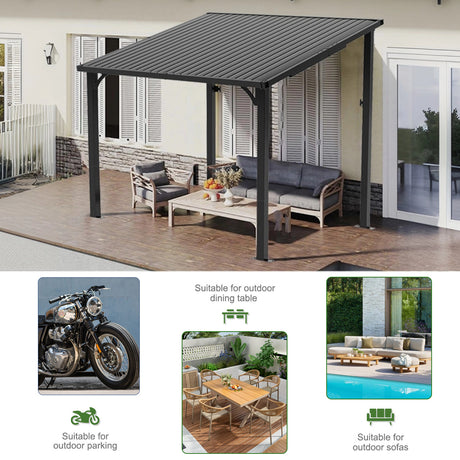 Patioslife Black Iron Hardtop Gazebo for Bike Parking Dining Sofa Backyard Multipurpose Use
