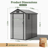 Patioslife 1.3×1.9m Resin YardVault Storage Shed Grey Wood Grain Dimension Display Backyard Garden Tool Storage
