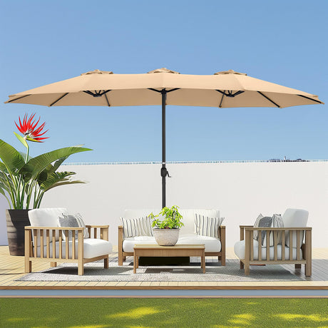 Patioslife Horizon Haven™ 4.6x2.7m Double-Sided Patio Umbrella with LED Lights base and cover